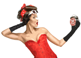 femme robe de soirée rouge surprise en regardant un réveil
